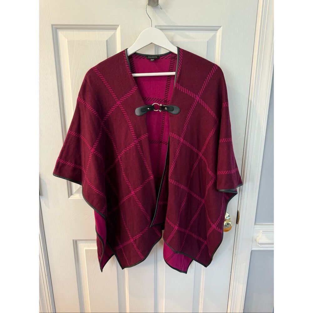 Talbots Burgundy & Pink Wrap Cape Horse Bit Closure Cape sz XS/S EUC